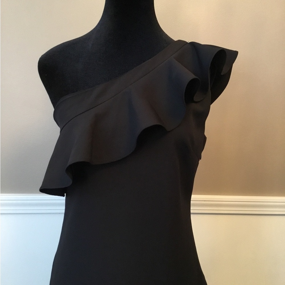 Tea n Cup Black One-Shoulder Ruffle Dress